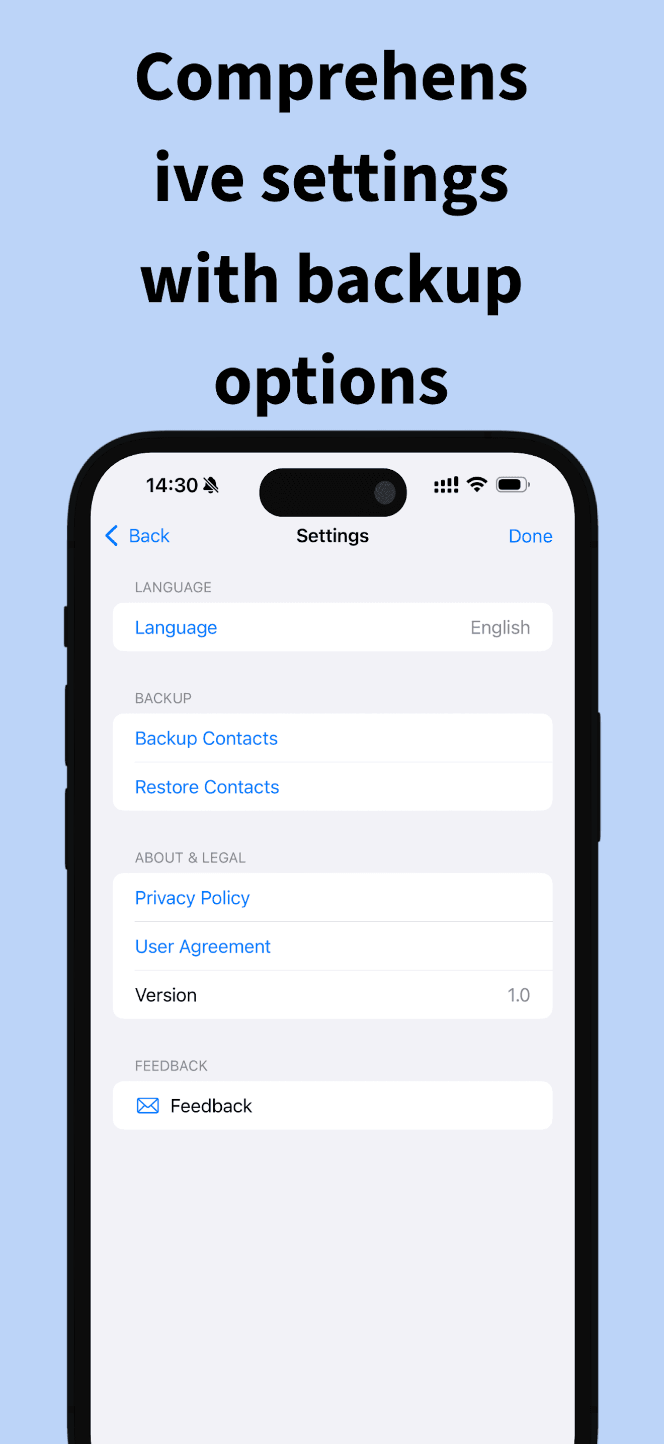 ContactMerge+ Recovery History and undo options for recent merges on device.