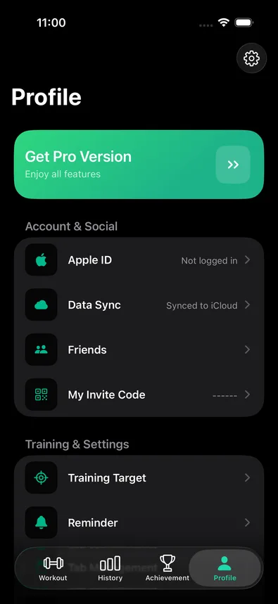 The CounterUps Profile tab with the Reminder row visible under Training & Settings
