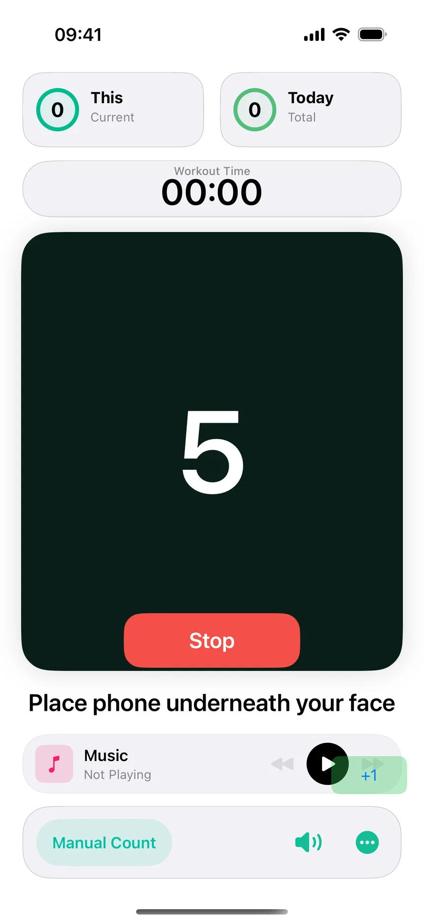 A target-based CounterUps session showing the goal number in the center of the counter screen